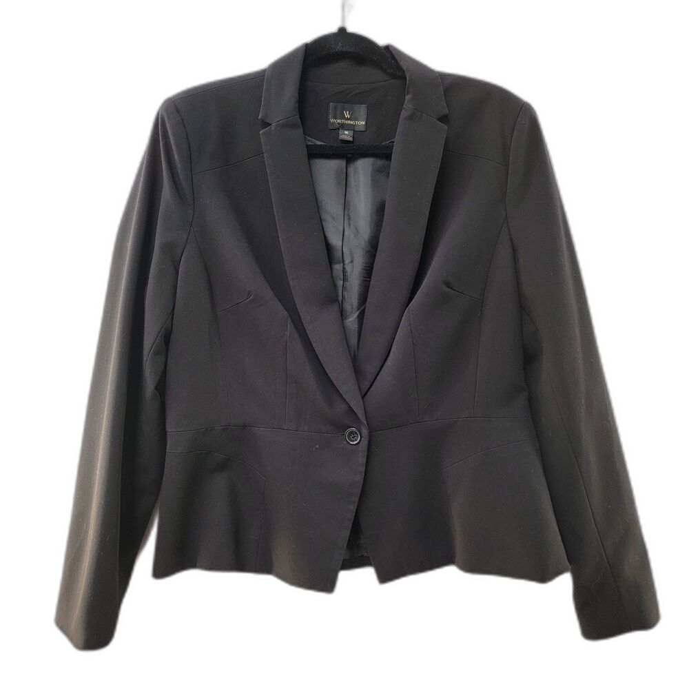 Worthington Black Blazer Notched Lapel Single Breasted Long Sleeve Women's Sz 16